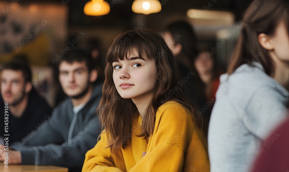 Fototapeta premium A nice teenager hanging out with popular people in a stylish cafe. Generative AI 