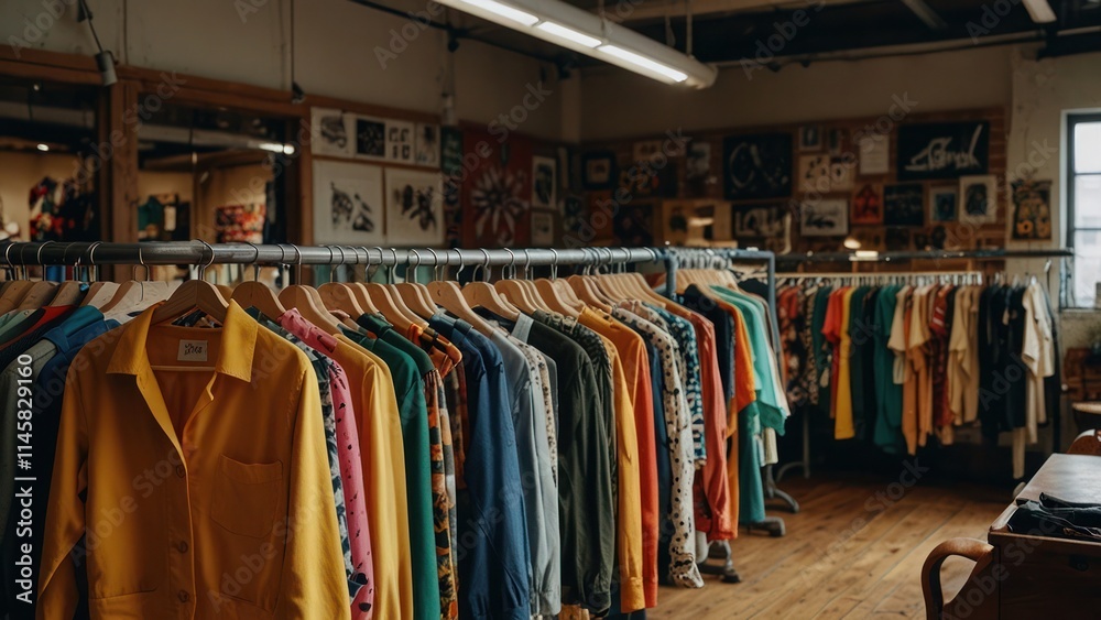 Clothes hanging in the shop stock photo Clothes hanging in the shop stock photo