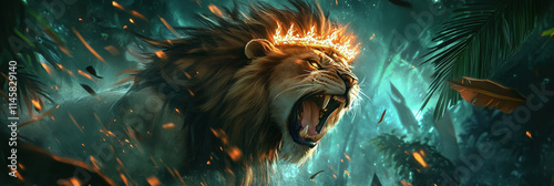 Roaring Lion in a Magical Forest

 photo