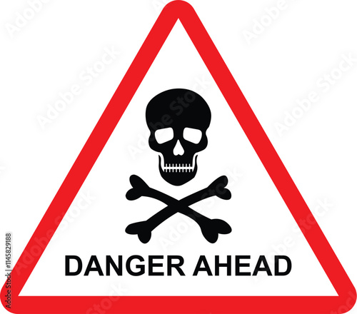 Danger sign with skull and crossbones. Warning symbol in red triangle. 