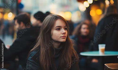 A nice teenager hanging out with popular people in a stylish cafe. Generative AI 