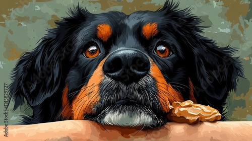 Portrait of a Cute Dog with Expressive Eyes Resting on a Table, Eagerly Watching Treat, Perfect for Animal Lovers and Pet Owners in a Home Setting