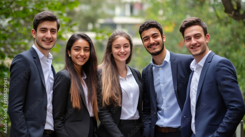 Group of business people smiling outdoors Group of business people smiling outdoors