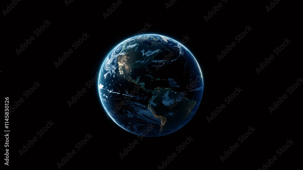 Planet earth rotating showing north and south america from space at night Planet earth rotating showing north and south america from space at night