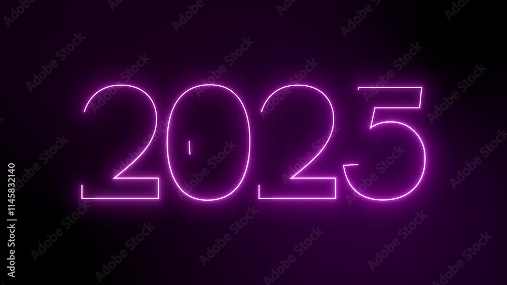 Video animation of abstract neon lights with the numbers 2025 in magenta over dark background - represents the new year - vacation concept. Video animation of abstract neon lights with the numbers 2025 in magenta over dark background - represents the new year - vacation concept.