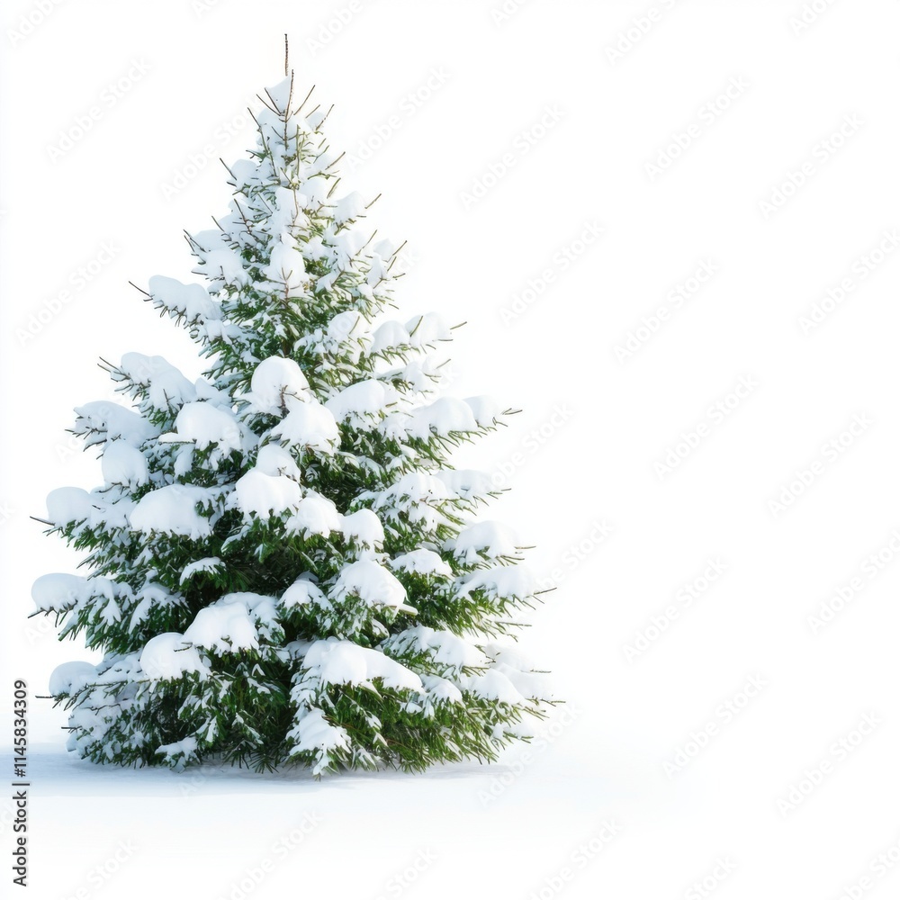 Fototapeta premium Snow-covered evergreen tree standing gracefully in winter landscape