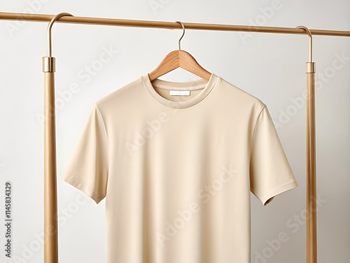 Wallpaper Mural beige t-shirt hanging with wood hanger on wall Torontodigital.ca