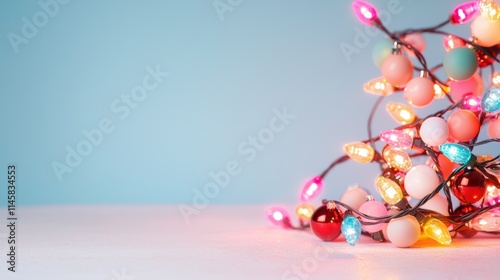 Colorful Decorative Lights on Blue Background for Festive Display