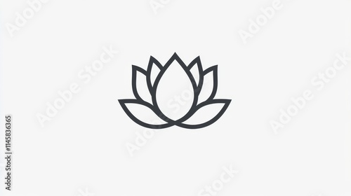 24.A minimalist lotus icon in black, with each petal outlined in a soft, rounded style. The design is simple and cute, with a balanced symmetry, ideal for branding or as a decorative icon for