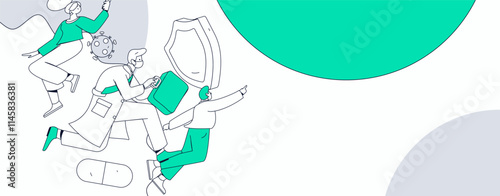Medical characters fighting the epidemic flat vector concept operation hand drawn illustration
