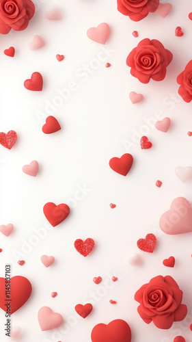 Beautiful arrangement of red and pink hearts with roses for Valentine Day