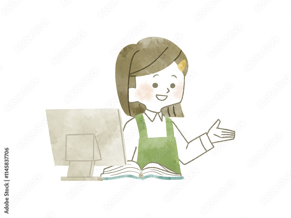 笑顔で話している女性スタッフ-水彩