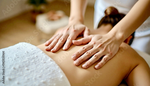 Wallpaper Mural Closeup of massage therapist’s hands skillfully massaging woman’s back in spa salon Torontodigital.ca