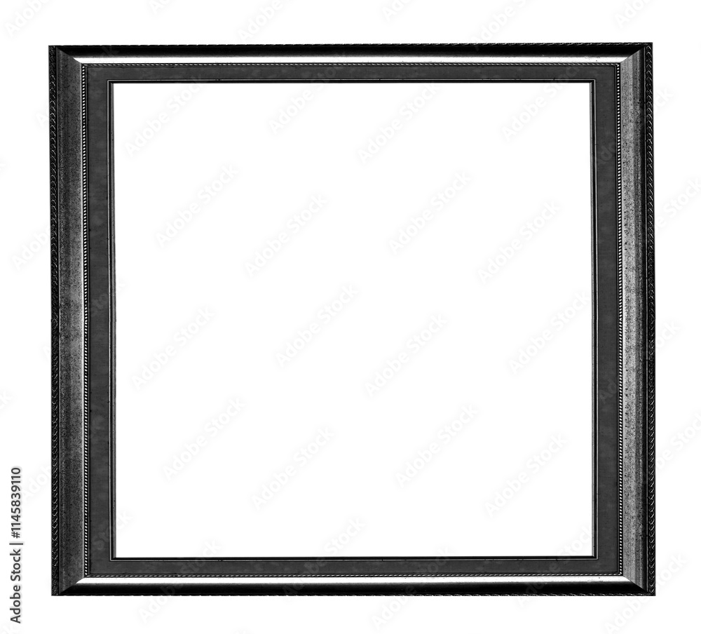 Old wooden photo frame, white background texture