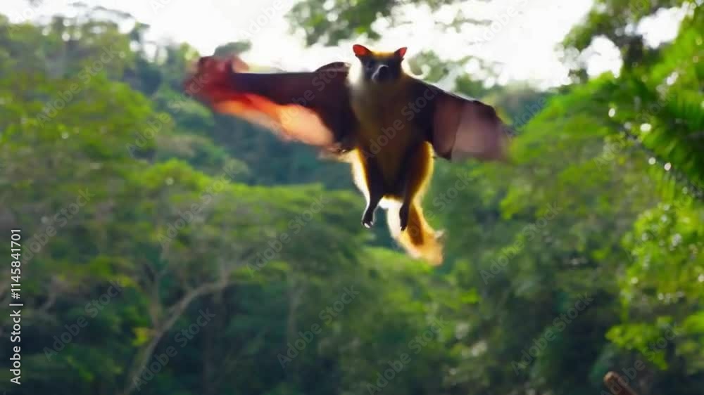 Flying Fox high resolution cinematic slow motion nature bird video, Flying fox with wingspan hanging upside down from tree branch / Sydney , Australia 