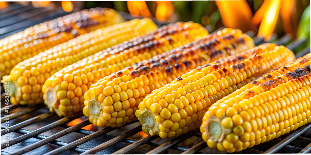 Corn on the grill cooked to perfection at a summer barbecue celebration with friends and family in the backyard