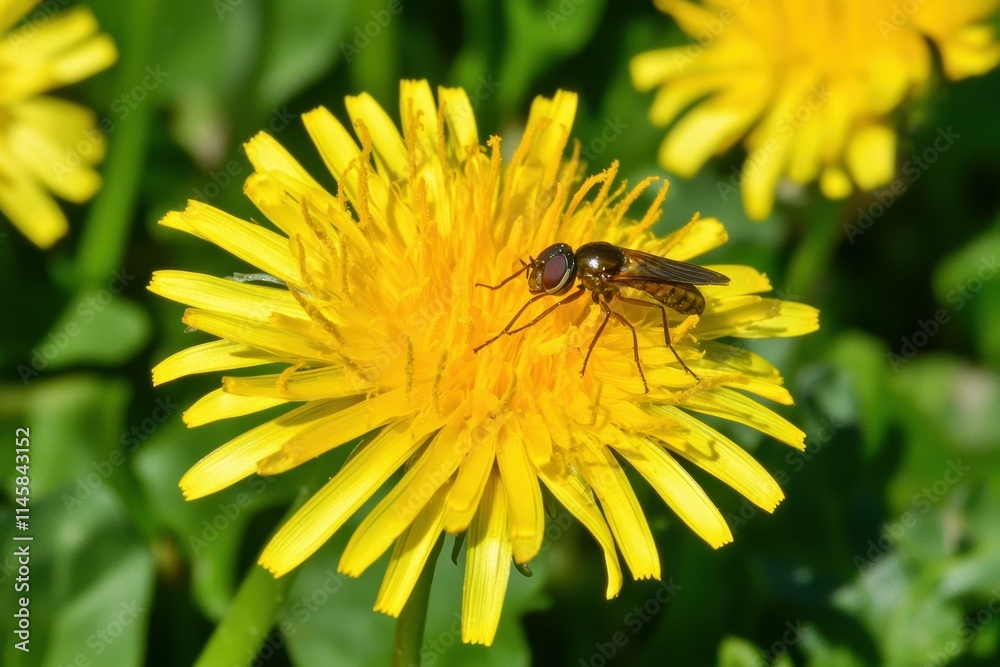 Galapagos Dandelion: Close-up of a Galapagos dandelion flower with a small insect resting on it. Galapagos Dandelion: Close-up of a Galapagos dandelion flower with a small insect resting on it.
