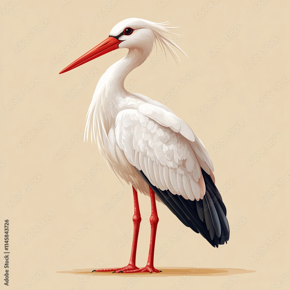 Fototapeta premium Cute Bird Stork Cartoon Vector Style