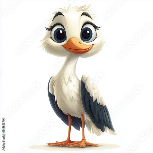 Cute Bird Stork Cartoon Vector Style