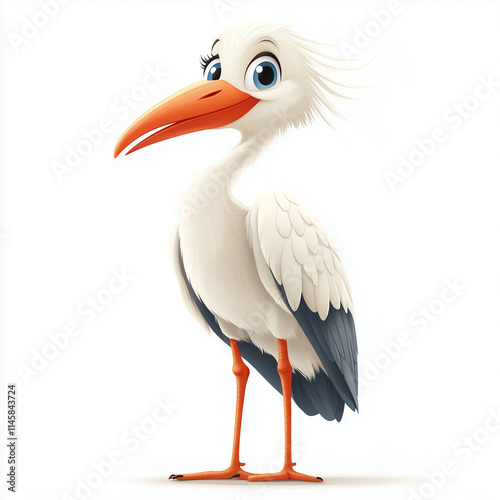 Cute Bird Stork Cartoon Vector Style