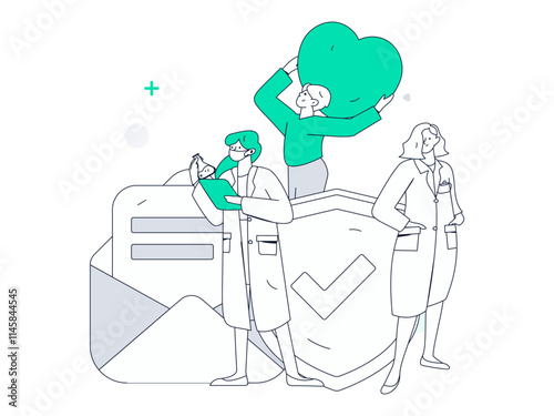 Medical characters fighting the epidemic flat vector concept operation hand drawn illustration
