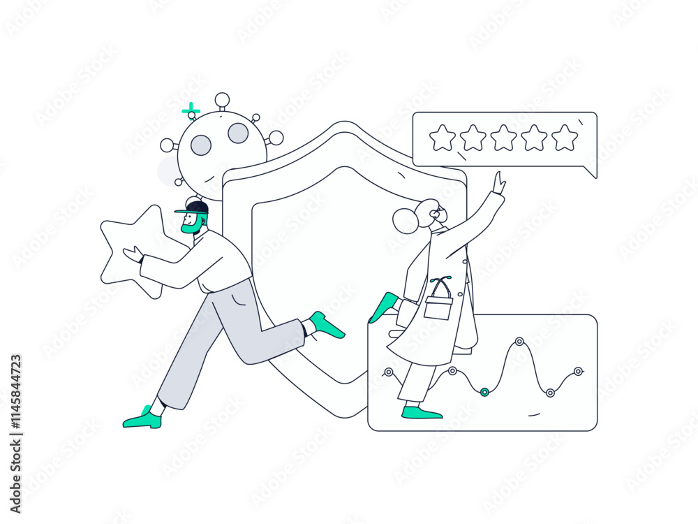 Fototapeta premium Medical characters fighting the epidemic flat vector concept operation hand drawn illustration 