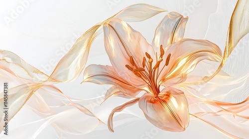 Captivating Digital Floral with Fluid Leaf Shapes in Warm Golden Tones