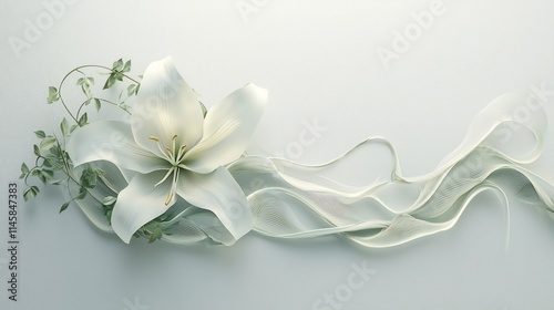 Elegant Lily Flower Botanical Abstract Art with Soft Hues and Minimalist Greenery