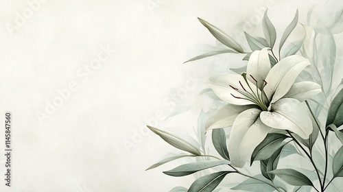 Elegant Minimalist Lily Floral Design on Seamless White Background
