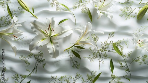 Minimalist Lily Flower Floral Design on Seamless White Backdrop