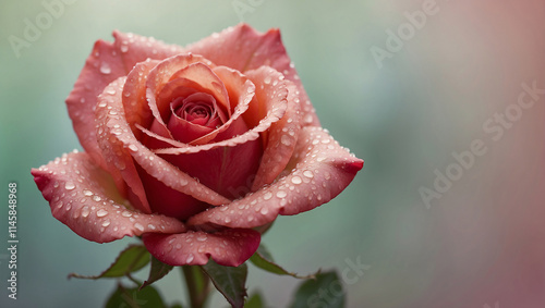 Close-up of Rose with Dew Drops on Petals