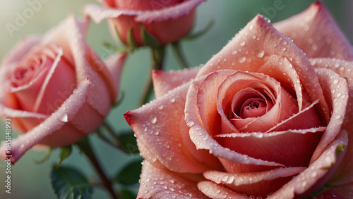 Close-up of Rose with Dew Drops on Petals
