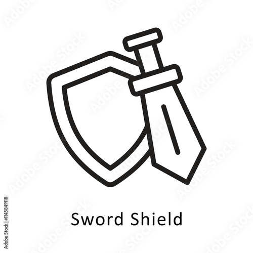 Sword Shield  Vector Outline Icon. Eps 10 file 