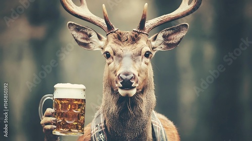 Deer in Lederhosen Holding Beer Stein at Oktoberfest