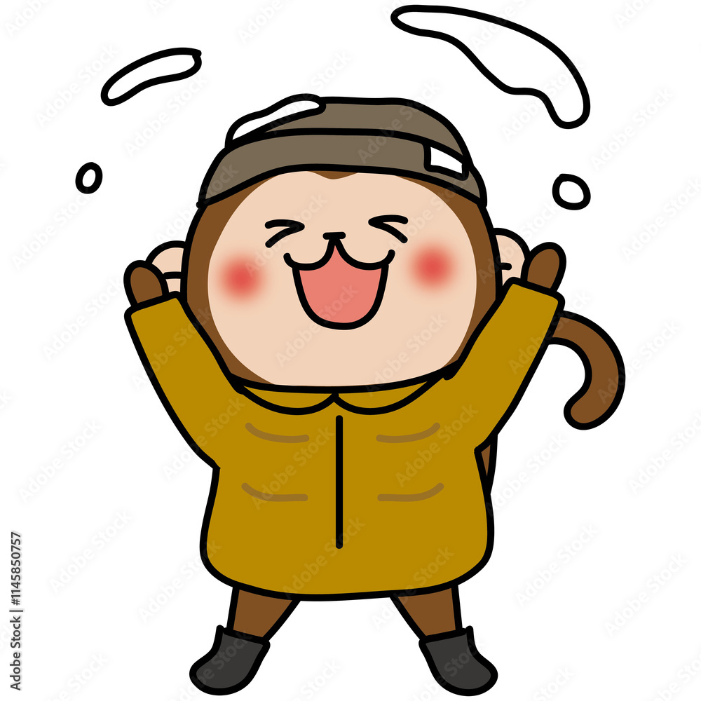 Obraz premium 冬服で雪をなげて遊ぶ猿