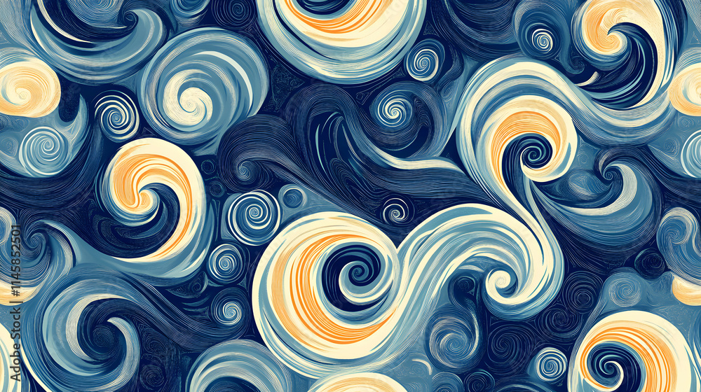 Fototapeta premium Design based on antique blue color with seamless pattern