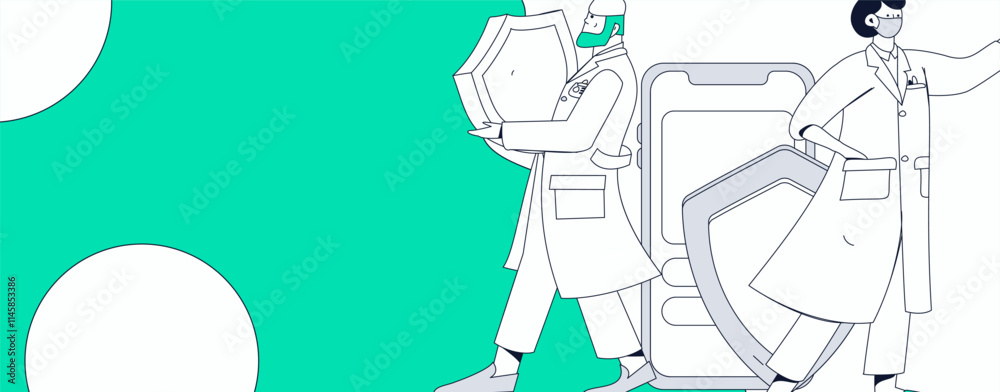 Fototapeta premium Medical characters fighting the epidemic flat vector concept operation hand drawn illustration 