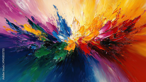 Wallpaper Mural Vibrant, multicolored abstract painting with dynamic brushstrokes radiating outwards from the center. Torontodigital.ca