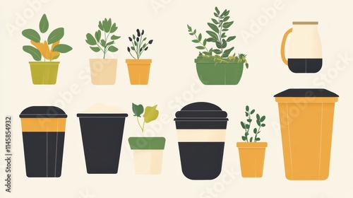 Wallpaper Mural Flat illustration of various biodegradable food containers surrounded by green leaves Torontodigital.ca