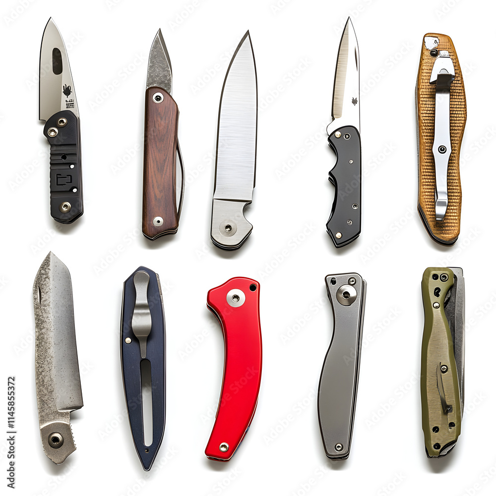 Utility knives display indoor studio photostock collection modern environment top-down view multipurpose tools Utility knives display indoor studio photostock collection modern environment top-down view multipurpose tools