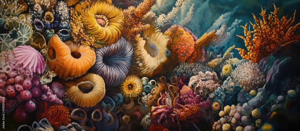 Obraz premium Vibrant coral reef ecosystem showcasing diverse marine life and colorful organisms enhancing underwater beauty and rejuvenating the senses