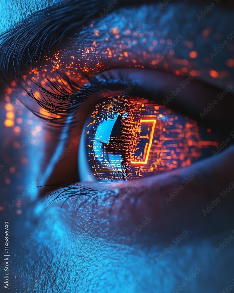 Closeup of a human eye glowing with intricate circuit patterns, symbolizing artificial intelligence and digital evolution, ultradetailed, futuristic vibes, vibrant colors Closeup of a human eye glowing with intricate circuit patterns, symbolizing artificial intelligence and digital evolution, ultradetailed, futuristic vibes, vibrant colors