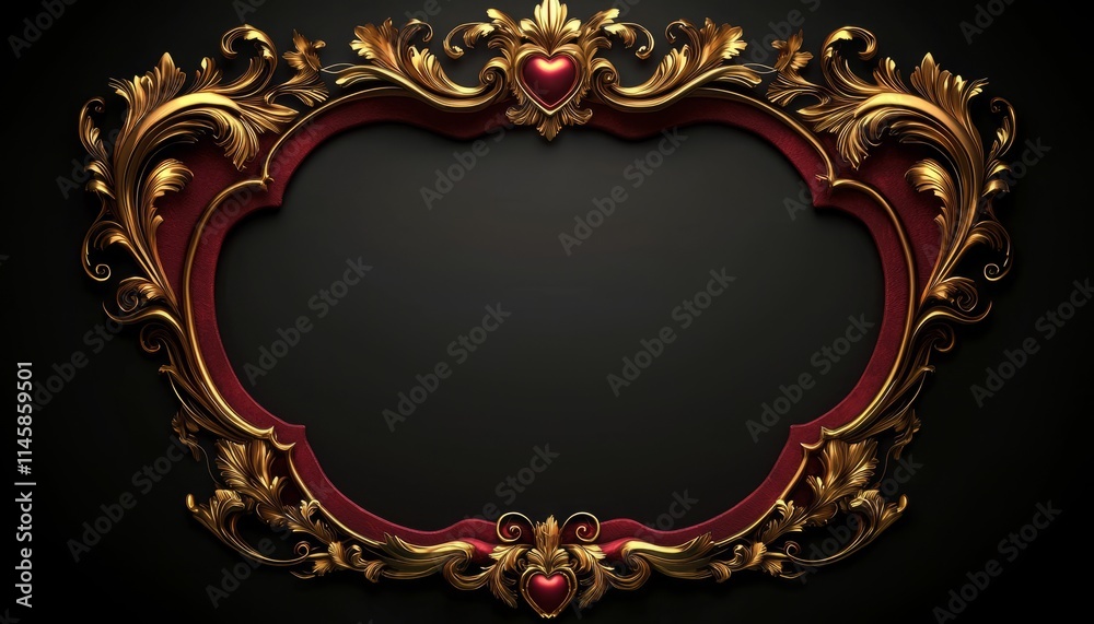 Ornate Gold Frame with Red Accents and Hearts Ornate Gold Frame with Red Accents and Hearts