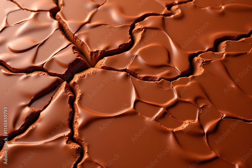 Smooth melted chocolate with cracks and glossy texture