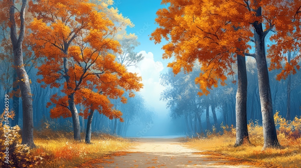 autumn landscape with vibrant oak trees in a forest under a clear blue sky showcasing the beauty of the fall season autumn landscape with vibrant oak trees in a forest under a clear blue sky showcasing the beauty of the fall season