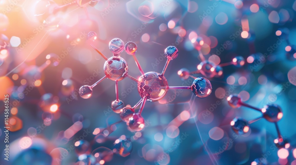 Microscopic Molecular Structures: A 3D Rendering of Intricate Atomic Bonds Microscopic Molecular Structures: A 3D Rendering of Intricate Atomic Bonds