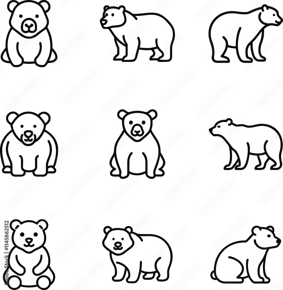 Obraz premium Icons set bear mascot, emblems, symbols, icons set. Flat Design illustration different style