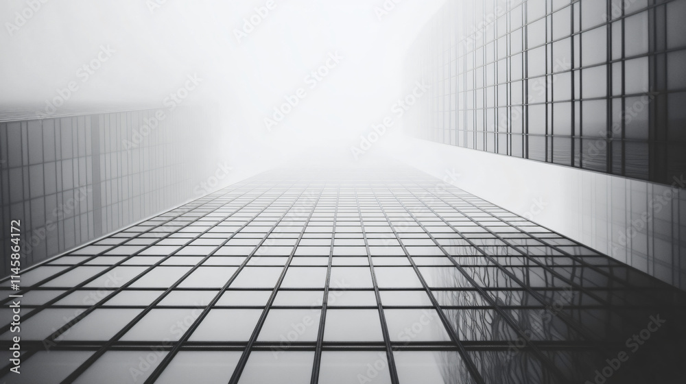 Modern skyscrapers in foggy atmosphere create dramatic view Modern skyscrapers in foggy atmosphere create dramatic view