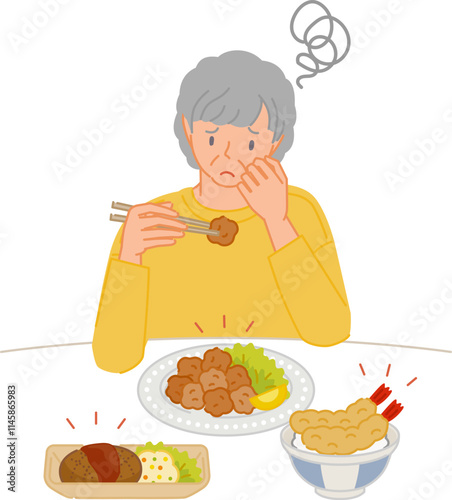 脂っこい揚げ物の食事が胃もたれして困るシニア女性