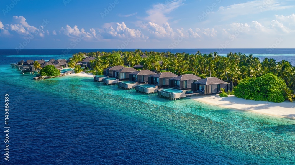 Obraz premium Tropical Island with Overwater Bungalows